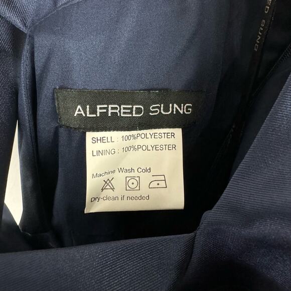 ALFRED SUNG D751 Midnight Navy NWT Off the Shoulder Criss Cross Back Satin Dress - Picture 12 of 15